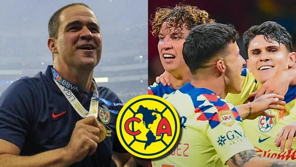 André Jardine y el quiero festejando un gol.