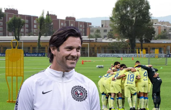 Campos de Coapa, Santiago Solari riendo y jugadores de América abrazados/ Foto Marca.
