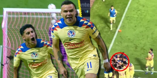 El extremo uruguayo no se guardó nada y festejó de más el gol de su compañero.