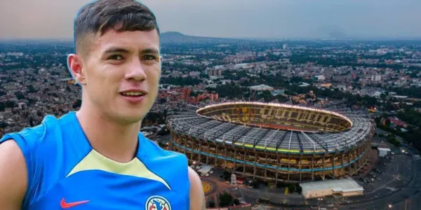 Emilio Lara y al fondo el Estadio Azteca / Foto Mexsport