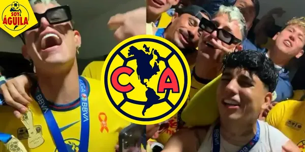 Festejos del América en el vestidor (Fuente: TUDN)