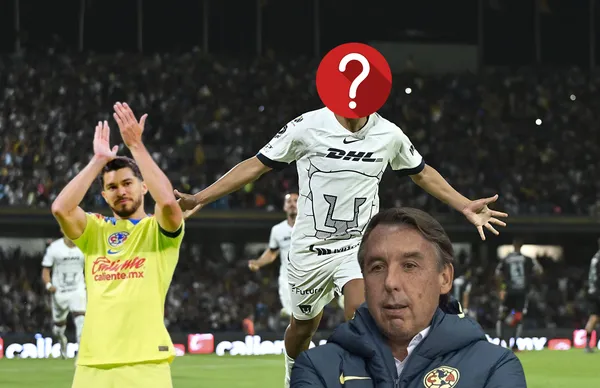 Futbolista de Pumas celebrando, Henry Martín aplaudiendo y Emilio Azcárraga a un lado.