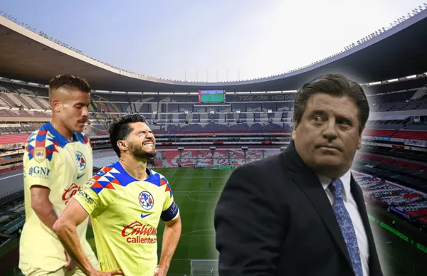 Henry Martín y Jonathan Dos Santos, Miguel Herrera a su lado/ Foto Estadio Azteca.