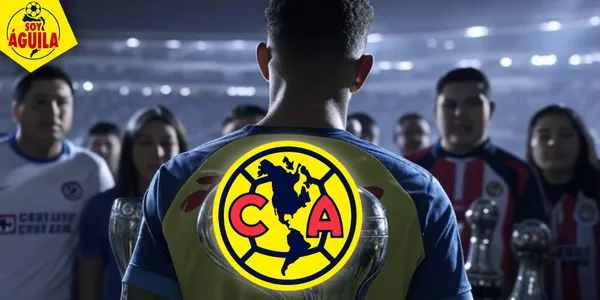Ilustración de aficionados de Cruz Azul y Chivas con jugador del América (Fuente: GROK)