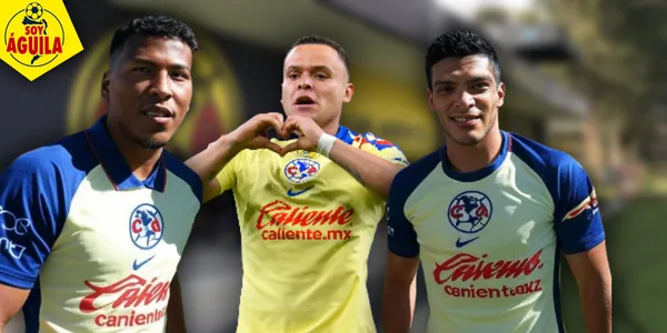 Ilustración de los tres delanteros del América (Fuente: MEXSPORT / GROK)