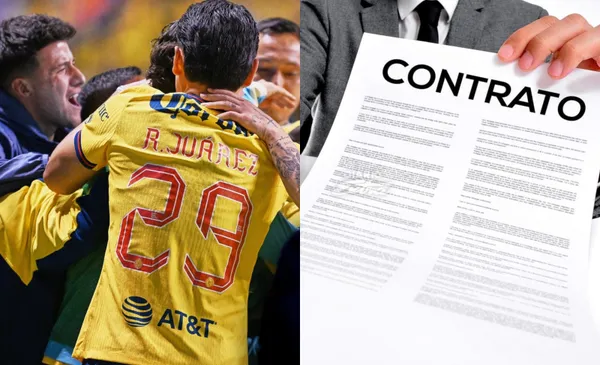 Jugadores de América se abrazan, a la derecha, contrato firmado (Fuente: Mexsports y Jurídico .com)