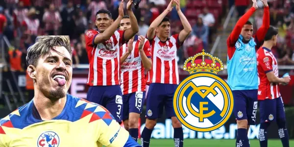 Jugadores de Chivas y Chicote con logo del Madrid/FOTO: Récord