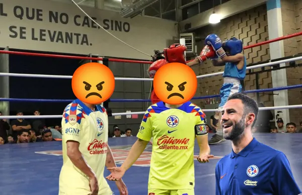 Jugadores del América molestos y Miguel Layún sonriendo/ Foto El Heraldo de Chihuahua.