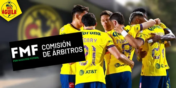 Jugadores del América y logo de la Comisión de Arbitraje (Fuente: MEXSPORT)