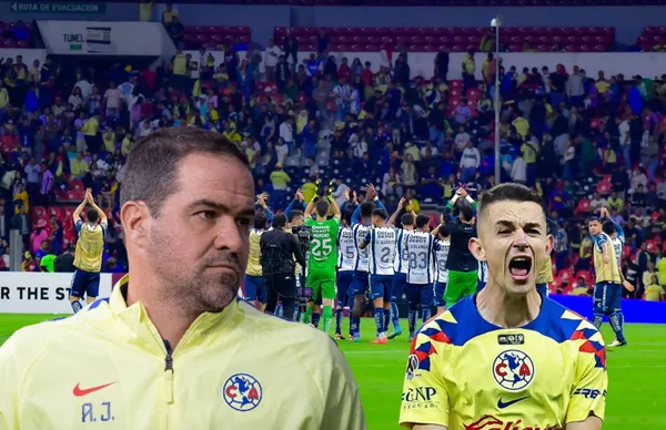 Jugadores del Pachuca celebrando, André Jardine y Álvaro Fidalgo/ Foto Pachuca.