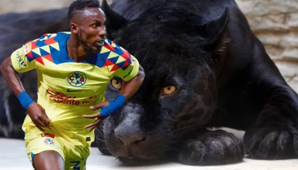 Julián Quiñones con pantera de fondo