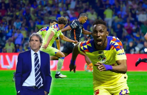 Julián Quiñones corriendo y Guillermo Almada a su lado/ Foto Pachuca.