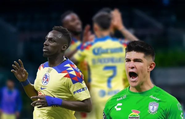 Julián Quiñones festejando y Carlos Moreno/ Foto Fútbol Total.