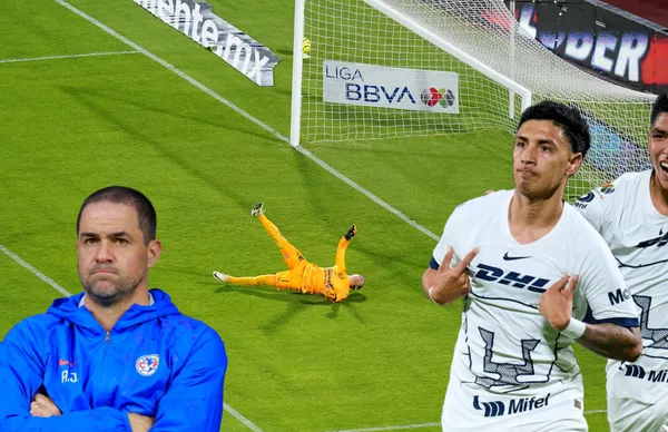Leonardo Suárez celebrando y André Jardine de brazos cruzados/ Foto Pumas.