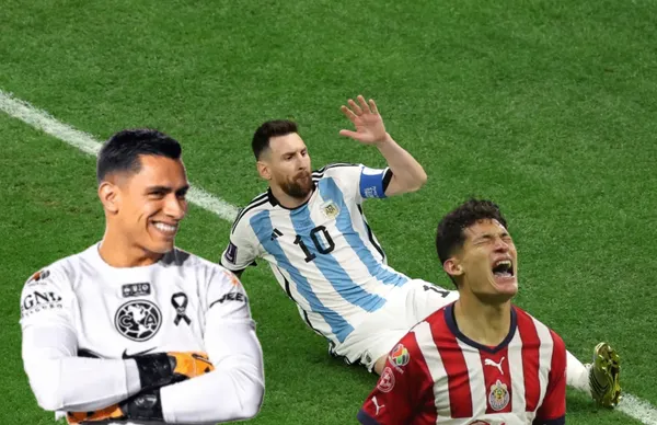 Lionel Messi celebrando, Luis Malagón y Jesús Orozco/ Foto Onda Cero.
