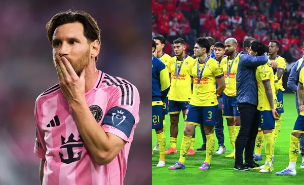 Messi se lamenta un gol fallado, a la derecha, Club América recibe medalla (Fuente: Mexsports)