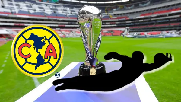 Portero incógnito con escudo del América y trofeo de la Liga MX