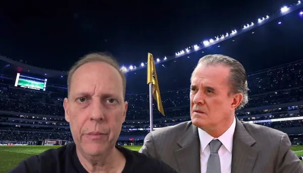 Raúl Orvañanos y Paco Villa con el Estadio Azteca de fondo