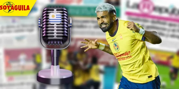 Rodrigo Aguirre y prensa uruguaya (Fuente: MEXSPORT)