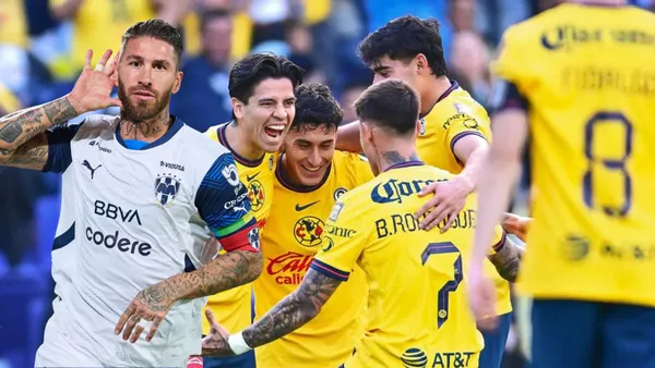 Sergio Ramos y jugadores de América (Foto tomada de: MexSport)