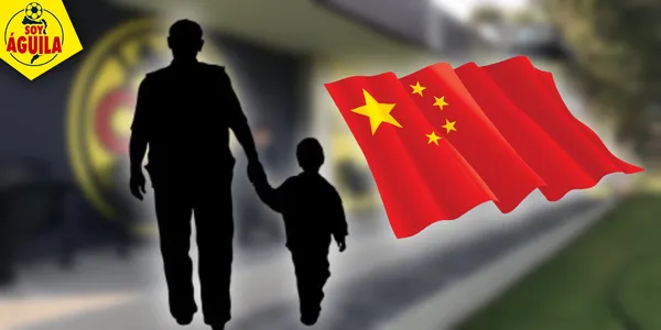 Silueta de un anciano y su nieto / Bandera de China