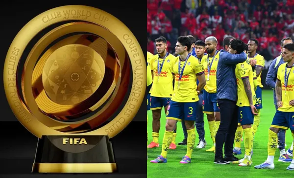 Trofeo del Mundial, a la derecha, plantilla del América mira premiación (Fuente: Mexsports y FIFA)