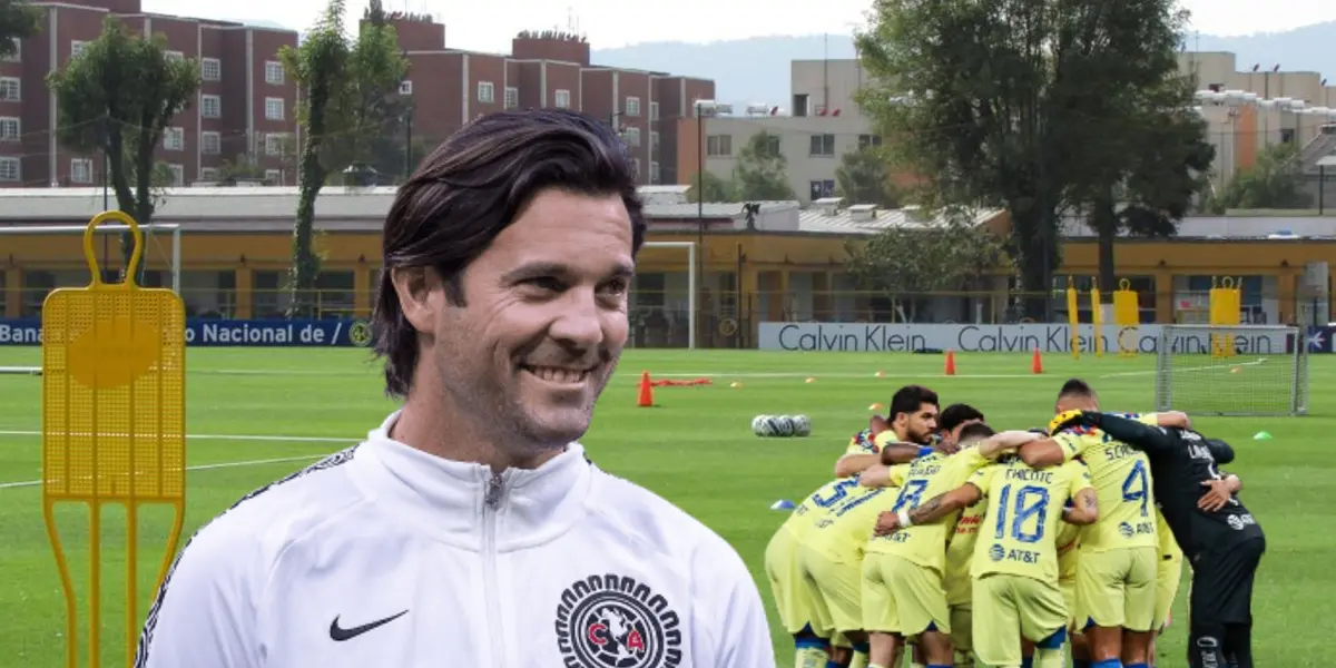 Campos de Coapa, Santiago Solari riendo y jugadores de América abrazados/ Foto Marca.
