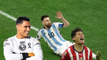 Lionel Messi celebrando, Luis Malagón y Jesús Orozco/ Foto Onda Cero.