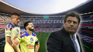Henry Martín y Jonathan Dos Santos, Miguel Herrera a su lado/ Foto Estadio Azteca.