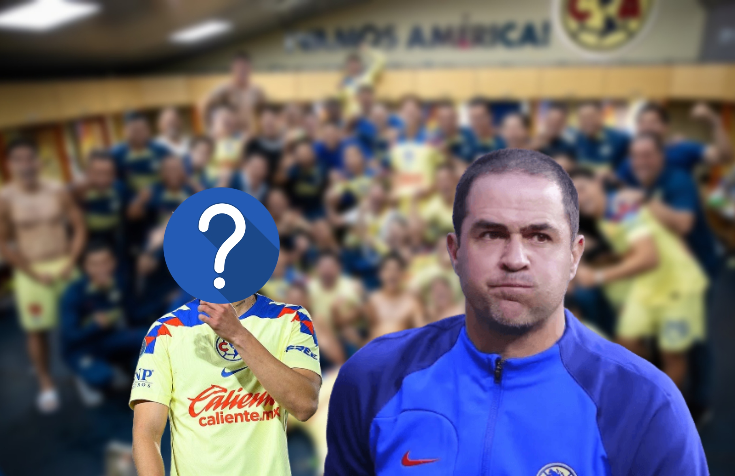 André Jardine y futbolista del América con el rsotro tapado/ Foto Club América.